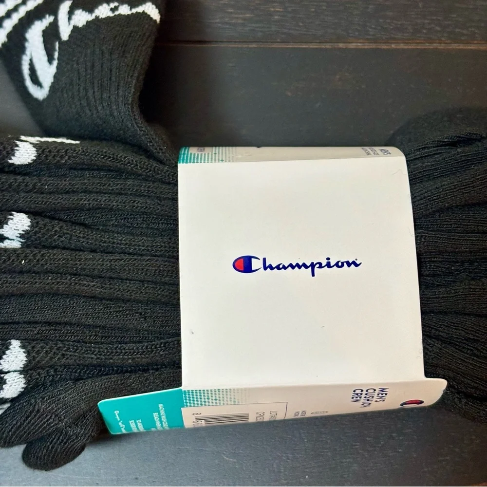 NEW CHAMPION 5 Pair Men’s Performance Cushion CREW SOCKS Black SIZE 6-12.5